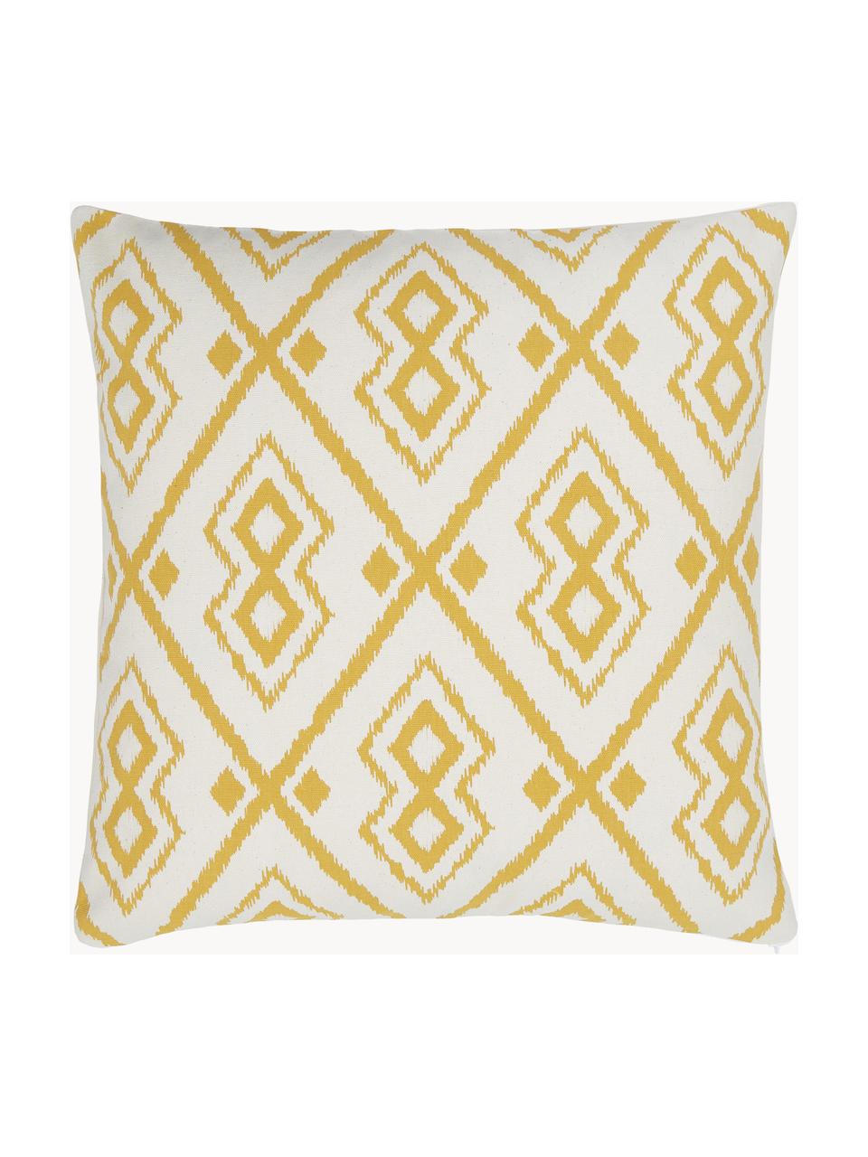 Housse de coussin 45x45 bohème Delilah, 100 % coton, Blanc, jaune, larg. 45 x long. 45 cm