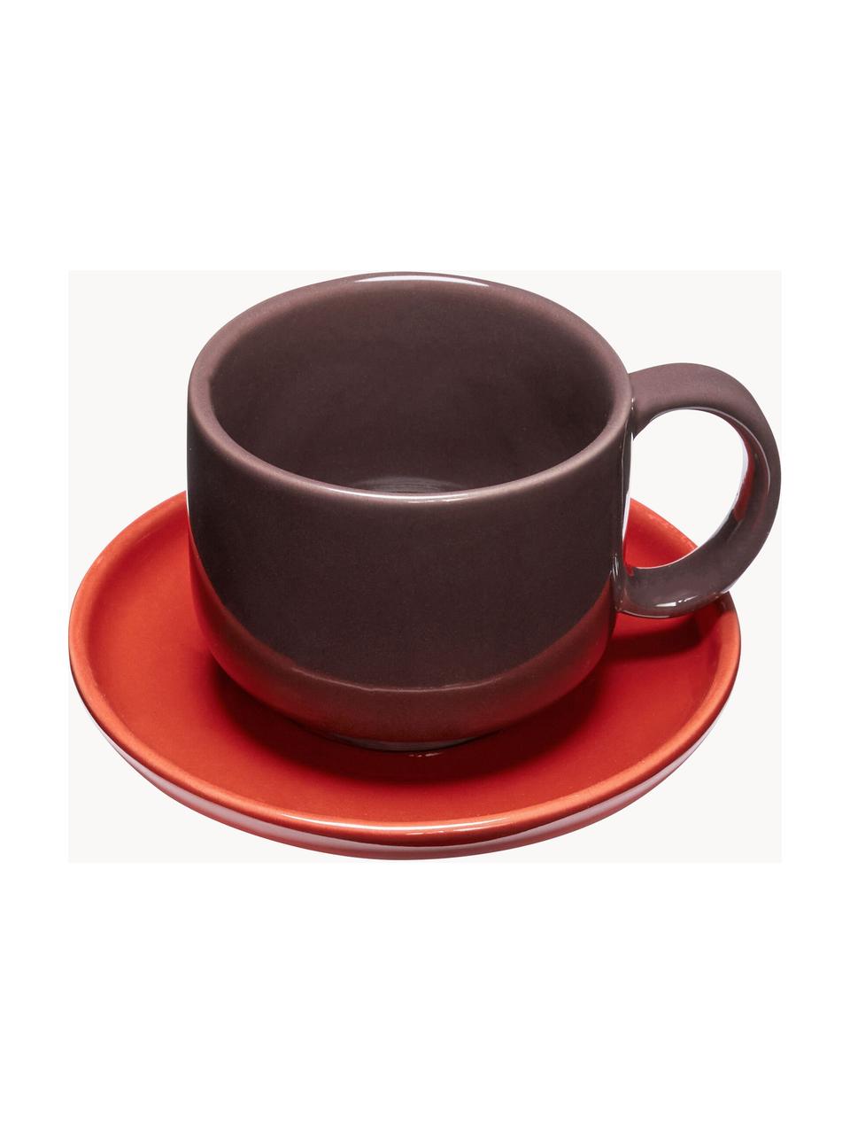 Handgefertigte Tasse Amare mit Unterteller, Steinpulver, Pflaume, Rot, Ø 9 x H 6 cm, 200 ml