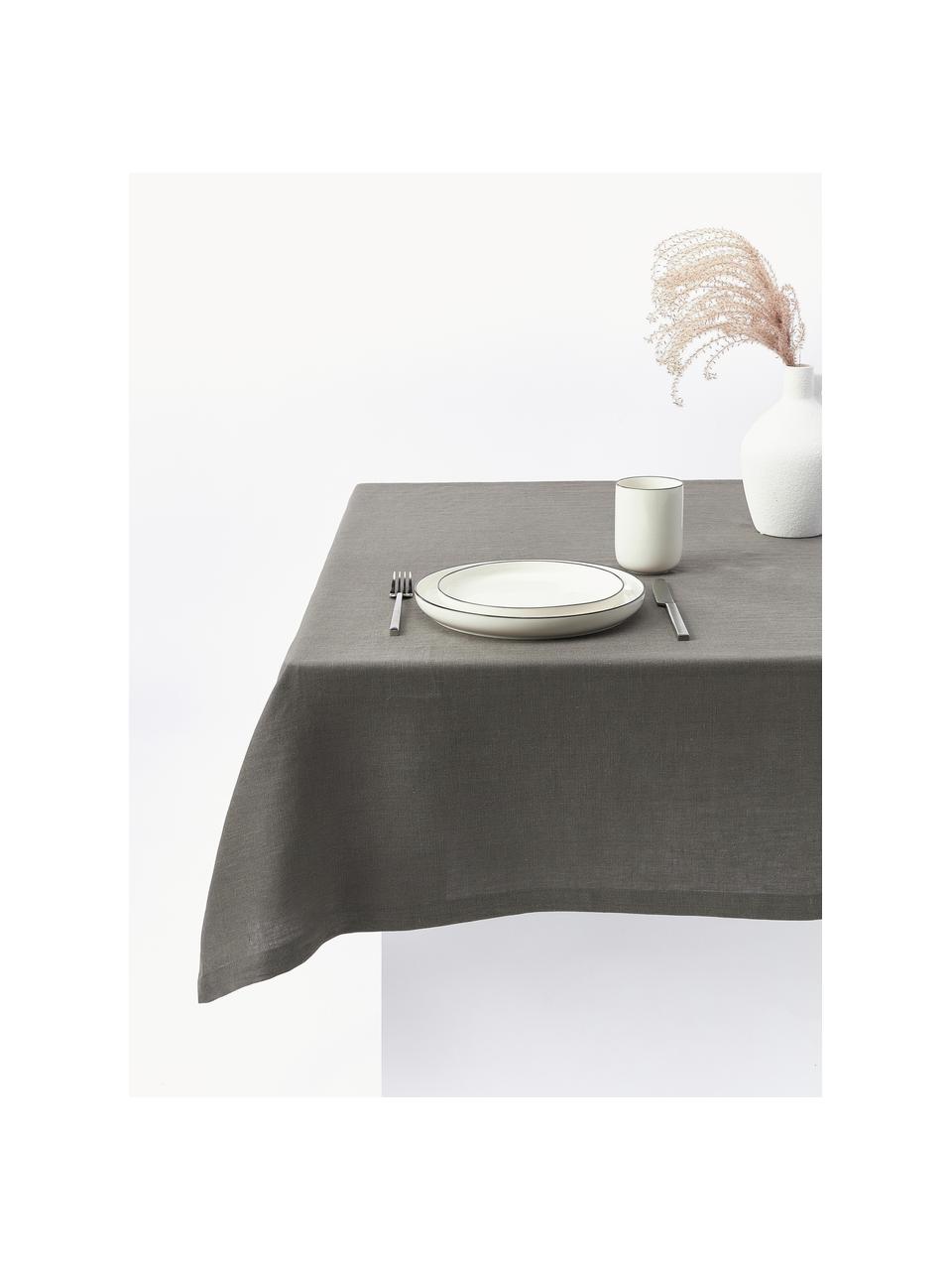 Mantel de lino Ruta, Gris oscuro, De 6 a 8 comensales (L 250 x An 130 cm)