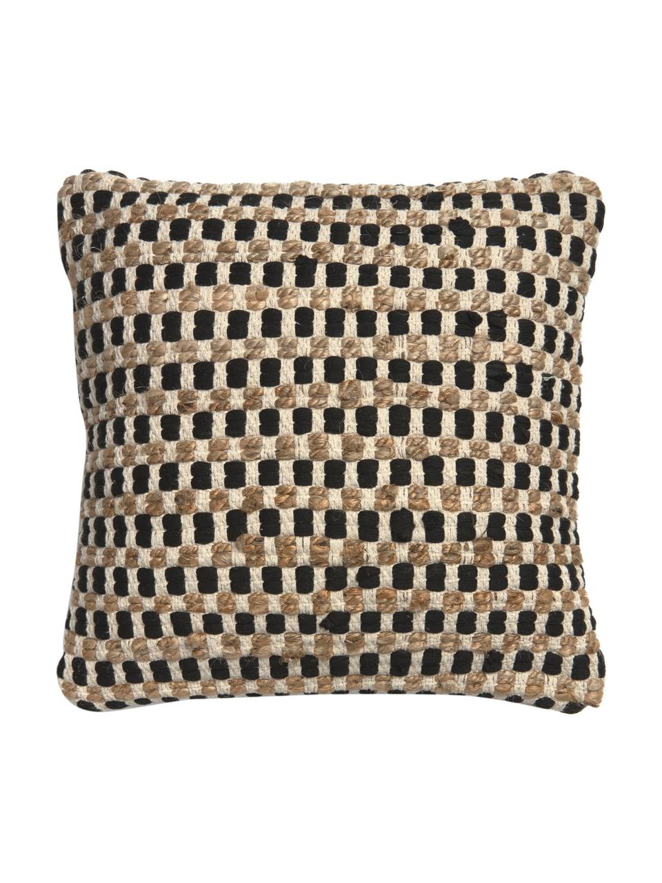 Kussenhoes Fiesta van katoen/jute, Zwart, beige, 45 x 45 cm