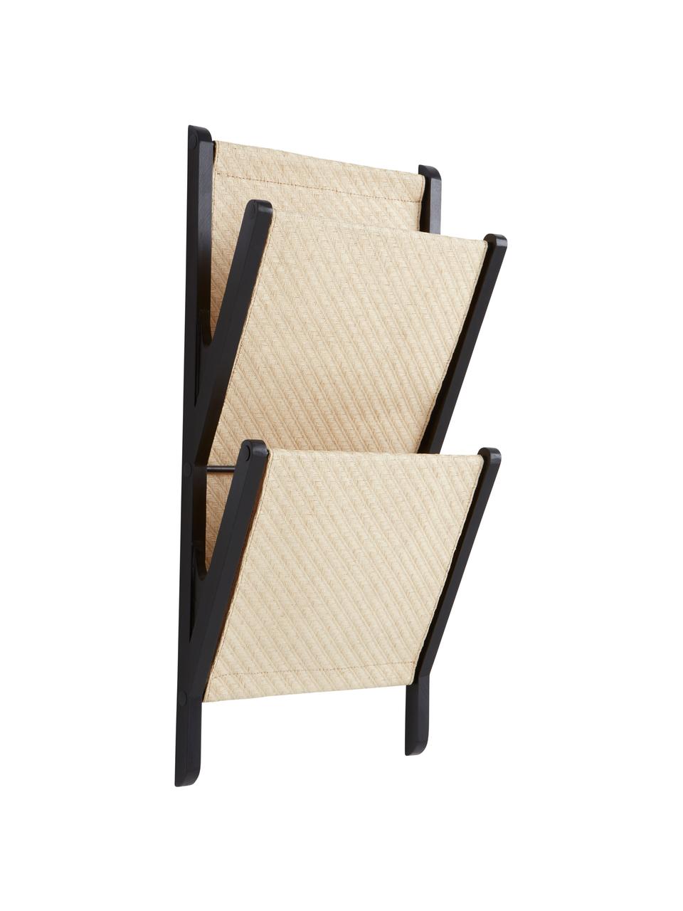 Wandmagazijnhouder Morgan van bamboe/rotan, Frame: bamboe, Beige, zwart, B 36 x H 74 cm