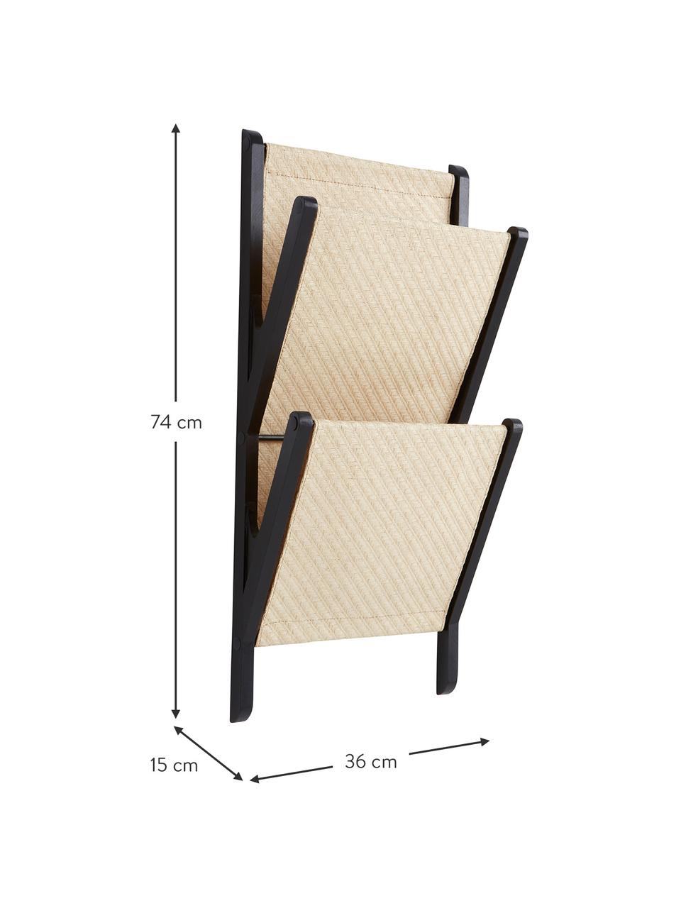 Wandmagazijnhouder Morgan van bamboe/rotan, Frame: bamboe, Beige, zwart, B 36 x H 74 cm