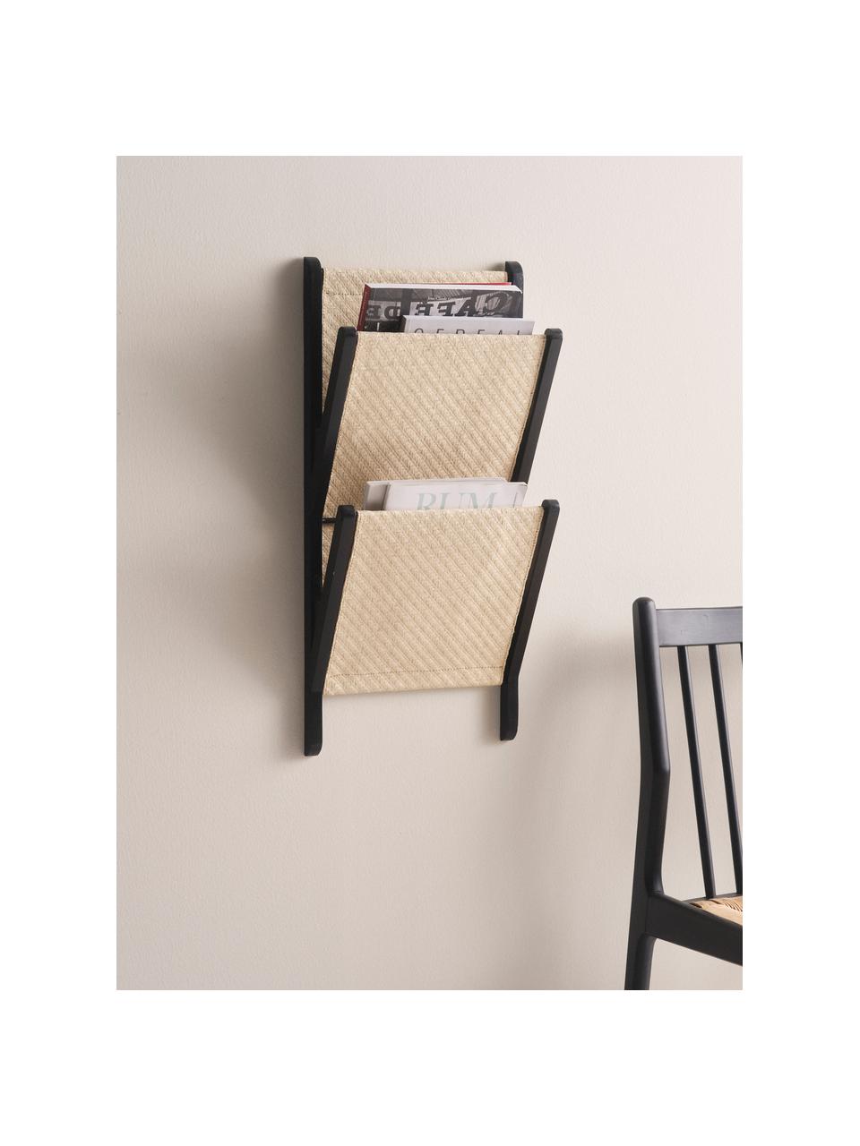 Wandmagazijnhouder Morgan van bamboe/rotan, Frame: bamboe, Lichtbeige, zwart, B 36 x H 74 cm