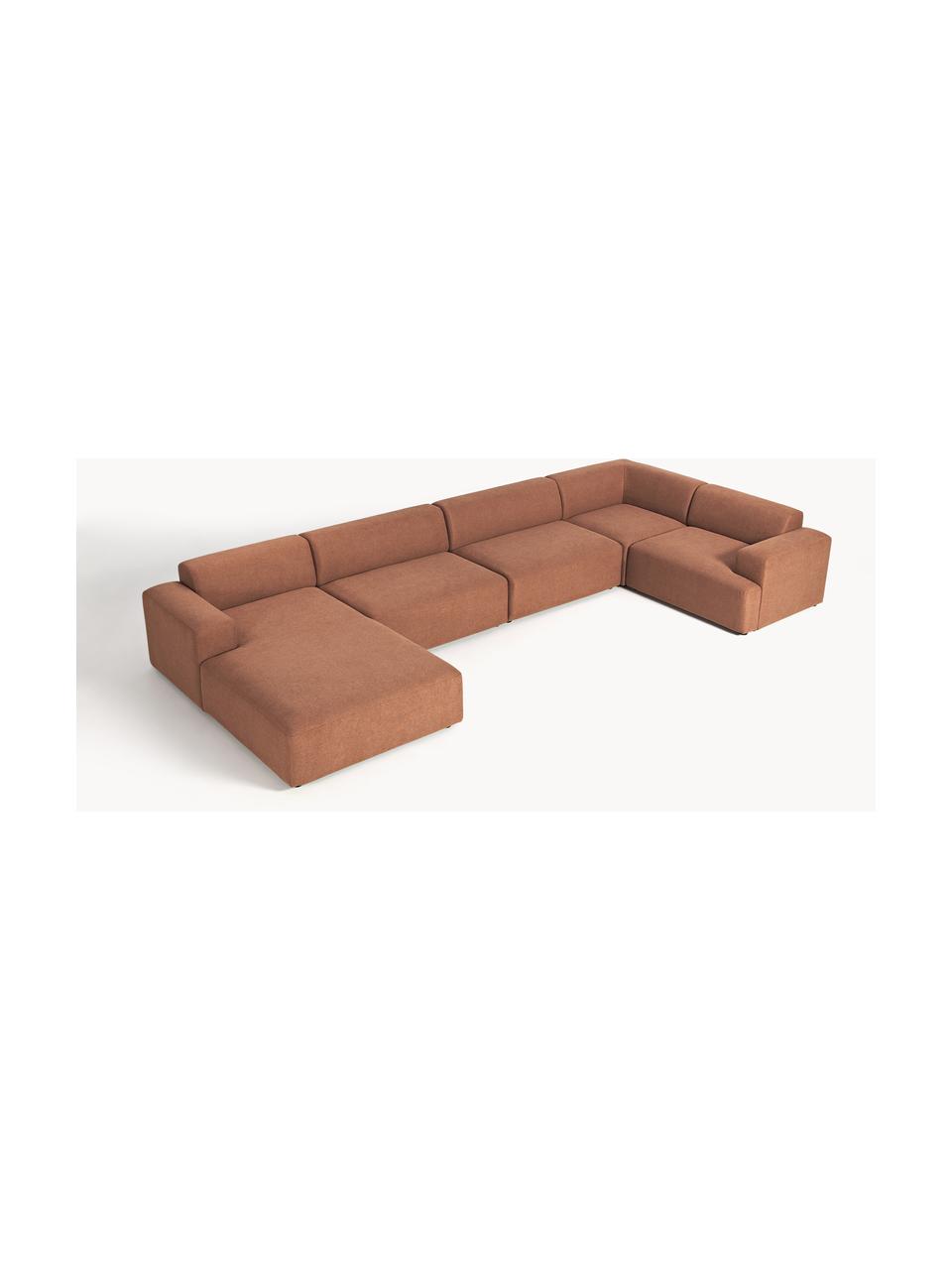 Divano ampio angolare XL Melva, Rivestimento: 100% poliestere Con 115.0, Struttura: legno massiccio di pino e, Piedini: plastica Questo prodotto , Tessuto terracotta, Larg. 458 x Prof. 220 cm, chaise-longue a destra