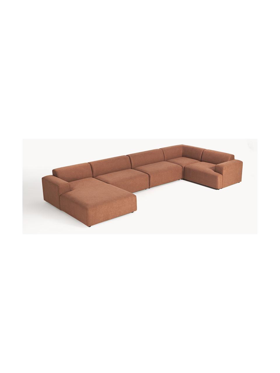 Divano ampio angolare XL Melva, Rivestimento: 100% poliestere Con 115.0, Struttura: legno massiccio di pino e, Piedini: plastica Questo prodotto , Tessuto terracotta, Larg. 458 x Prof. 220 cm, chaise-longue a destra