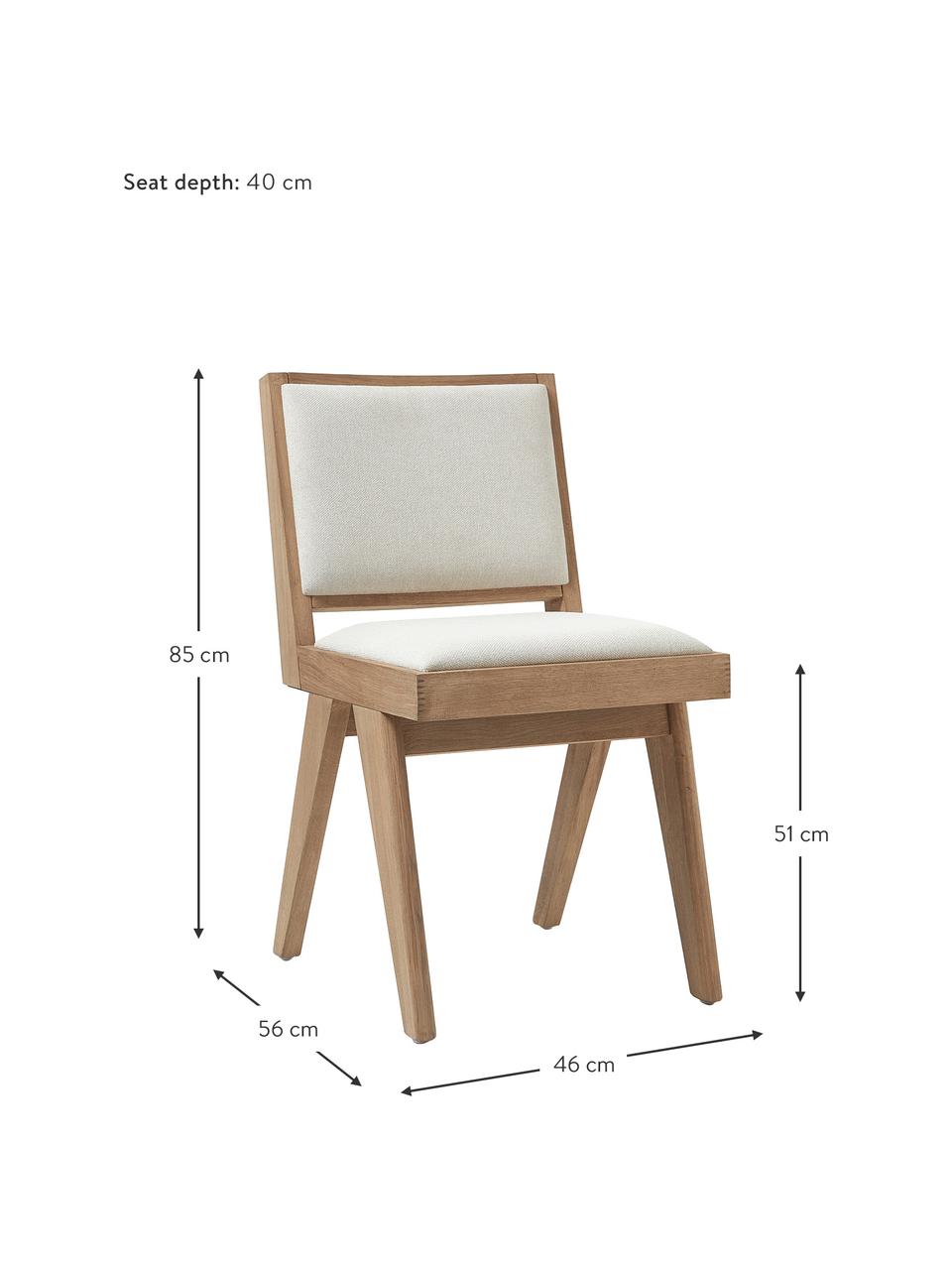 Chaise rembourrée Sissi, Tissu blanc crème, bois de chêne clair, larg. 46 x prof. 56 cm