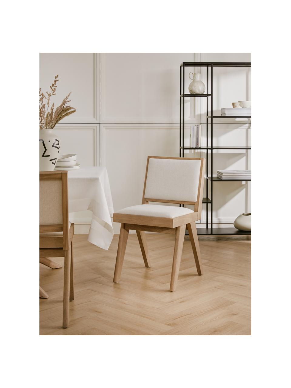 Houten stoel Sissi met vulling, Bekleding: 100% polyester Met 10.000, Frame: massief eikenhout, Geweven stof crèmewit,helder eikenhout, B 46 x D 56 cm