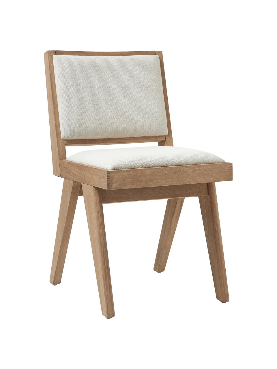 Chaise rembourrée Sissi, Tissu blanc crème, bois de chêne clair, larg. 46 x prof. 56 cm