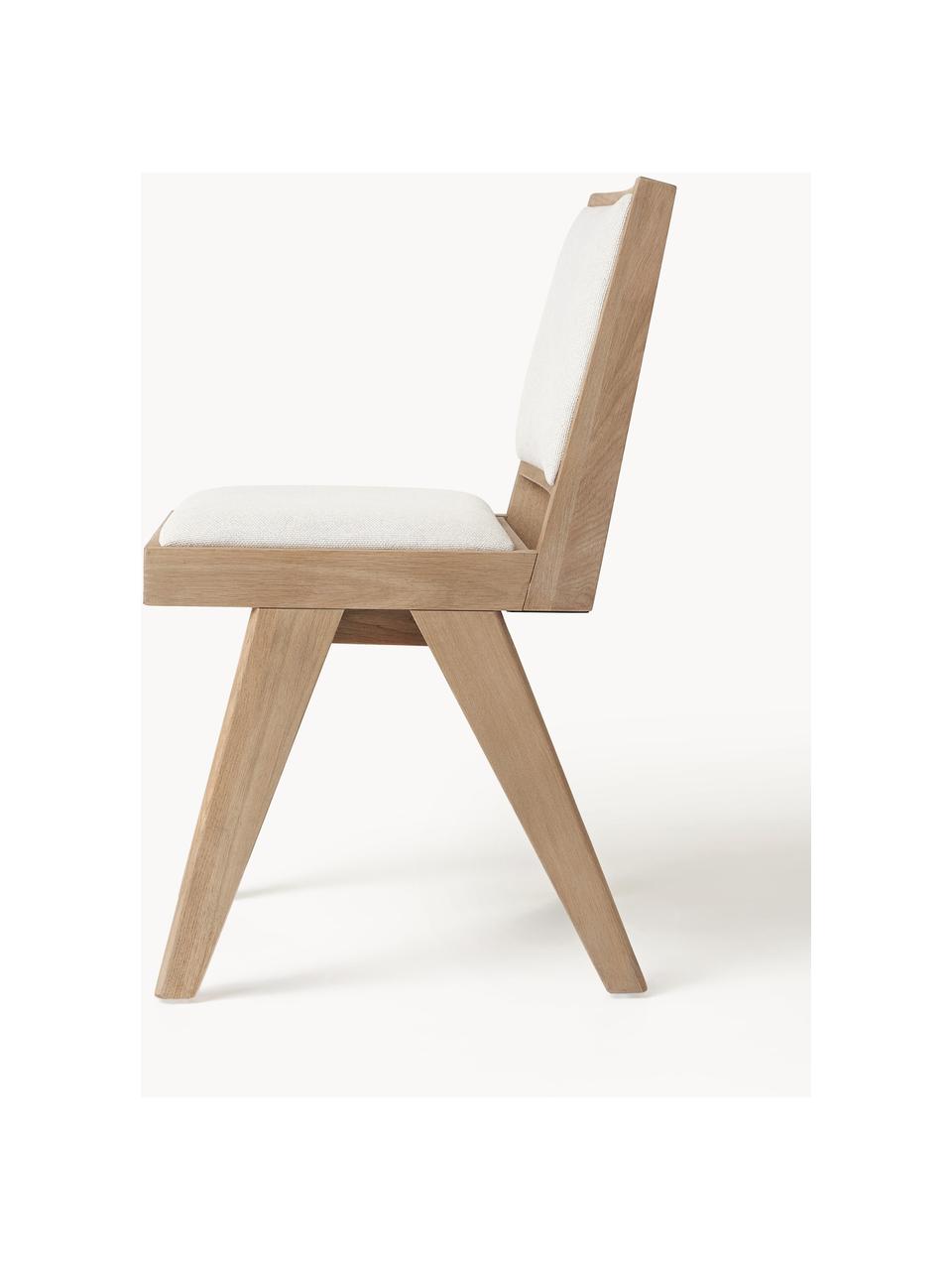 Silla de madera tapizada Sissi, Tapizado: 100% poliéster Alta resis, Estructura: madera de roble, Asiento: contrachapado de madera d, Tejido blanco crema, madera de roble clara, An 46 x F 56 cm