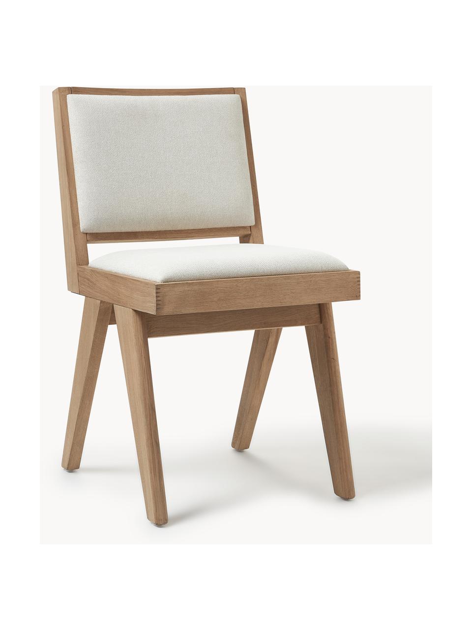 Silla de madera tapizada Sissi, Tapizado: 100% poliéster Alta resis, Estructura: madera de roble, Asiento: contrachapado de madera d, Tejido blanco crema, madera de roble clara, An 46 x F 56 cm