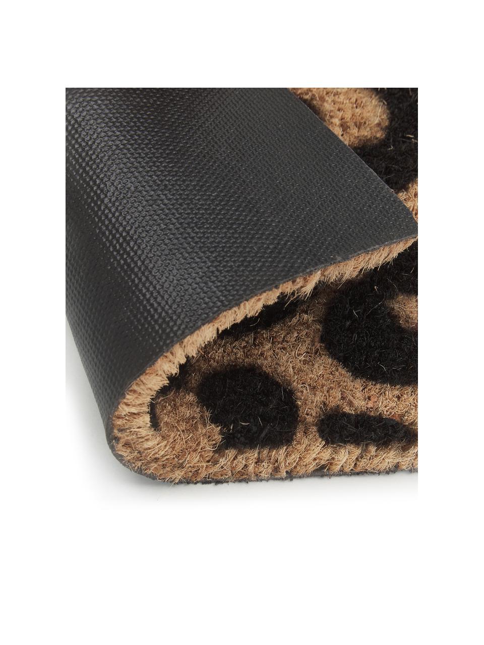 Deurmat Leopard, Bovenzijde: kokosvezels, Onderzijde: PVC, Beige, zwart, B 40 x L 60 cm