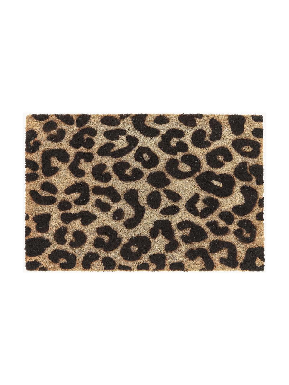 Deurmat Leopard, Bovenzijde: kokosvezels, Onderzijde: PVC, Beige, zwart, B 40 x L 60 cm