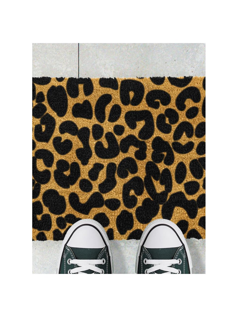 Fussmatte Leopard, Oberseite: Kokosfaser, Unterseite: PVC, Beige, Schwarz, B 40 x L 60 cm