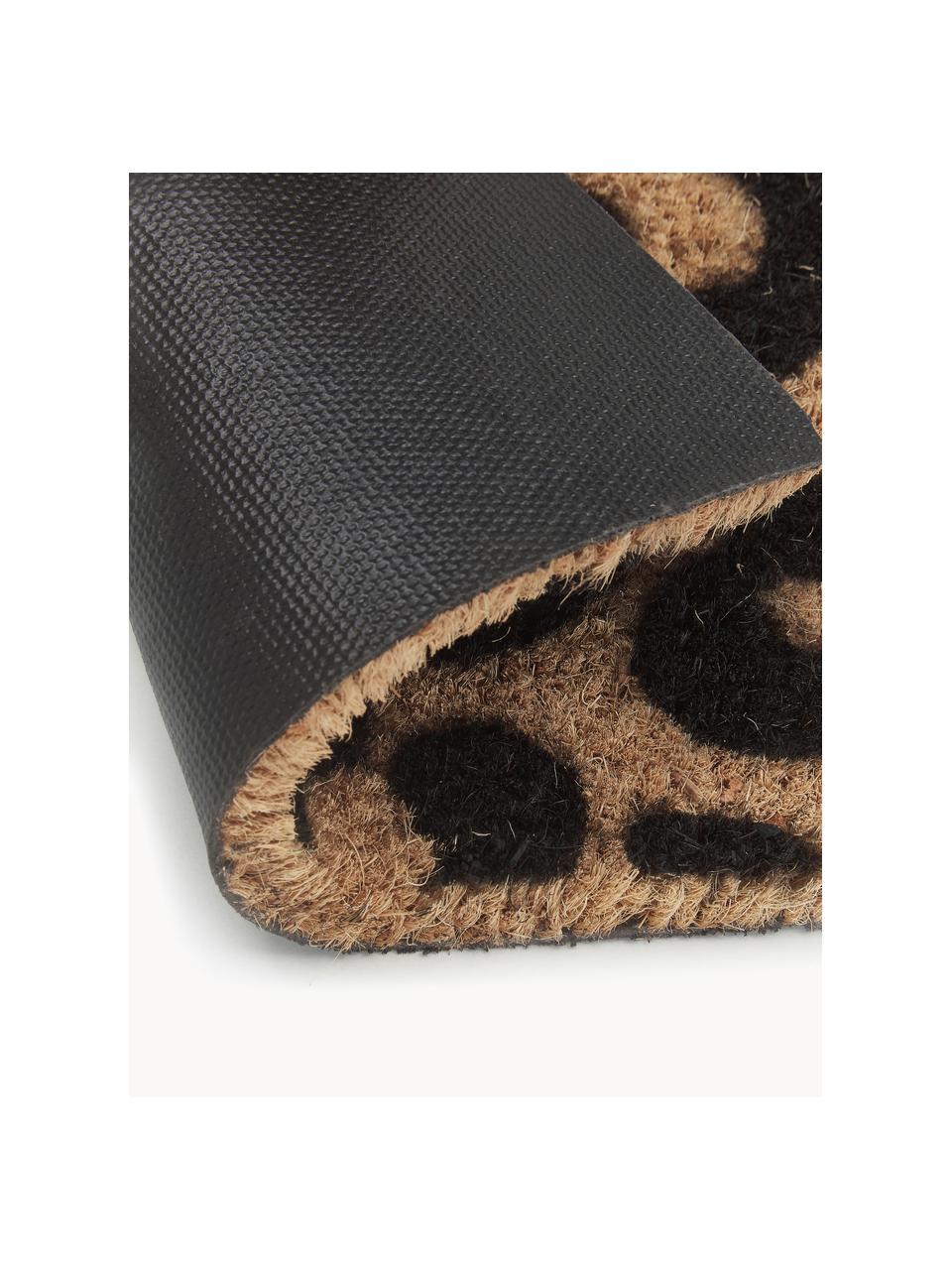 Felpudo Leopard, Parte superior: fibras de coco, Reverso: PVC, Beige, negro, An 40 x L 60 cm