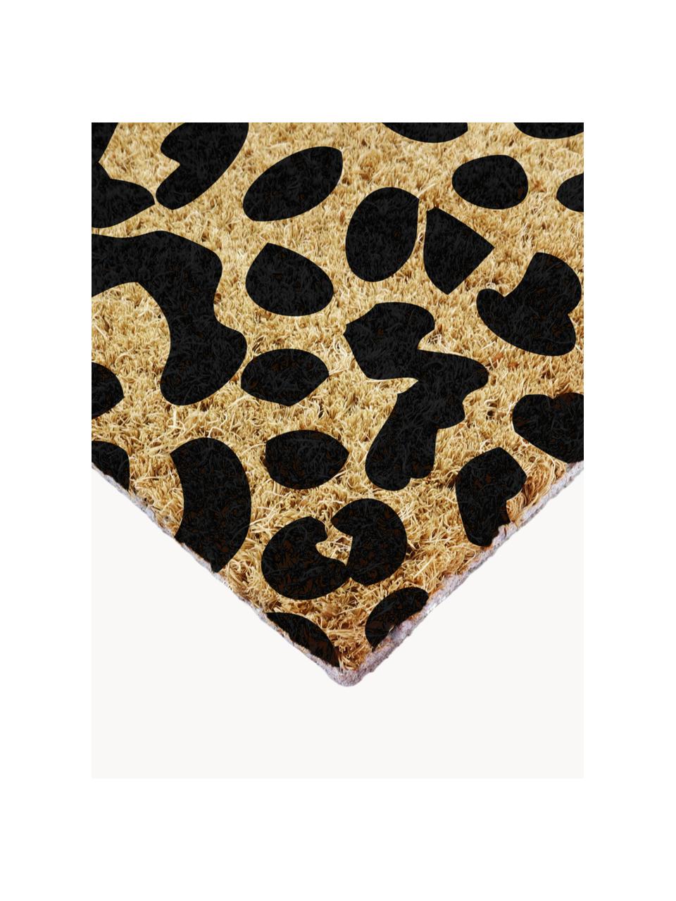 Felpudo Leopard, Parte superior: fibras de coco, Reverso: PVC, Beige, negro, An 40 x L 60 cm