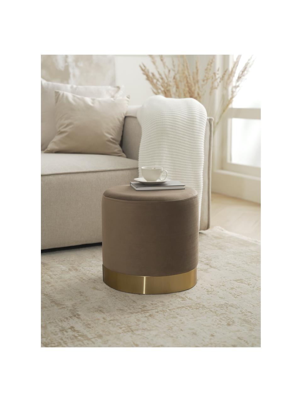 Pouf in velluto Orchid, Rivestimento: velluto (100% poliestere), Struttura: compensato, Velluto taupe, dorato, Ø 38 x Alt. 38 cm