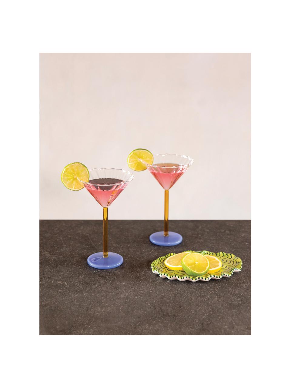 Copas martini Bold, 2 uds., Vidrio, Transparente, amarillo, azul, Ø 17 x Al 10 cm, 150 ml