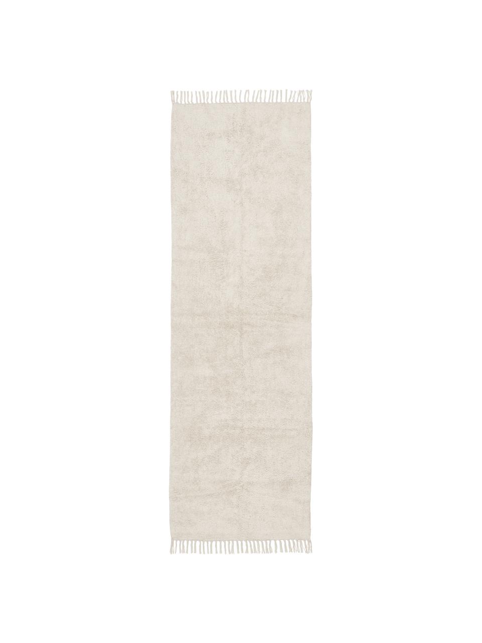 Katoenen loper Daya met franjes, handgetuft, Bovenzijde: 100 % katoen, Onderzijde: latex, Crèmekleurig, B 80 x L 250 cm