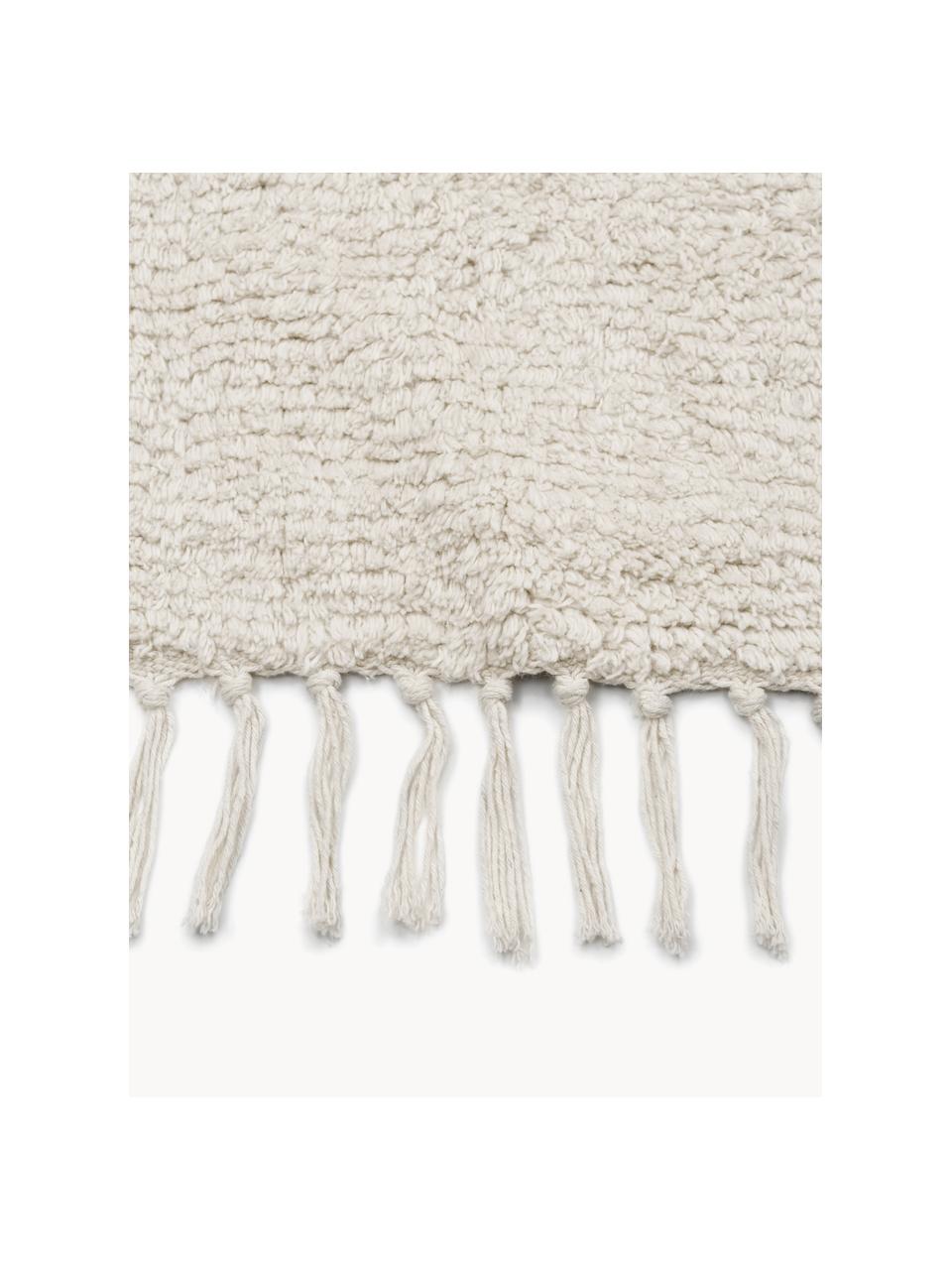 Tapis de couloir en coton à franges, tufté main Daya, Blanc crème, larg. 80 x long. 250 cm