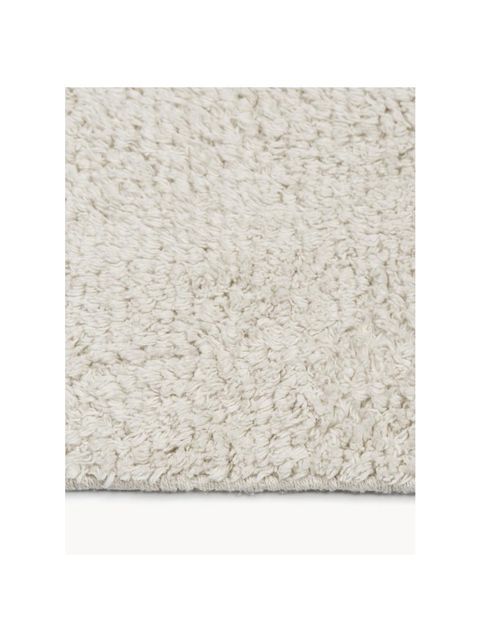 Tapis de couloir en coton à franges, tufté main Daya, Blanc crème, larg. 80 x long. 250 cm