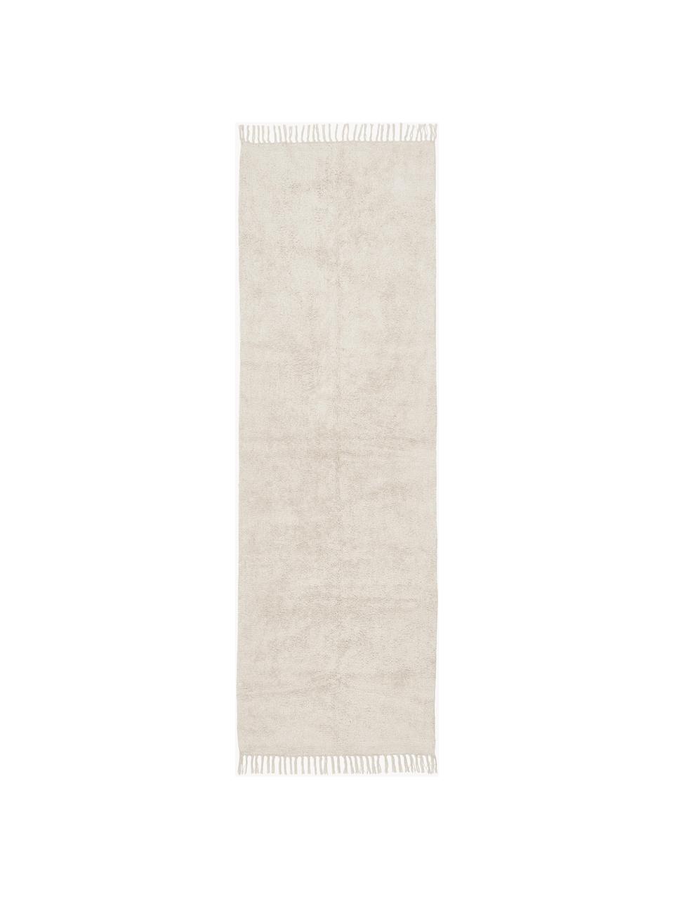 Tapis de couloir en coton à franges, tufté main Daya, Blanc crème, larg. 80 x long. 200 cm