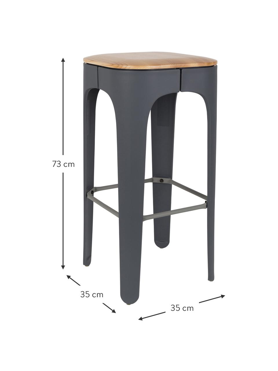 Tabouret de bar en frêne massif Up-High, Assise : bois de frêne Pieds : gris foncé Repose-pieds : gris foncé