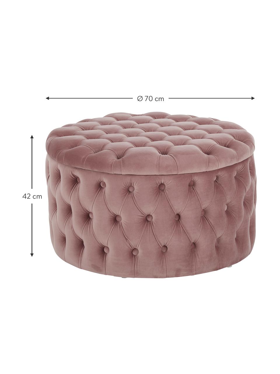 Zamatová  XL taburetka s úložným priestorom Chiara, Zamatová staroružová, Ø 70 x V 42 cm