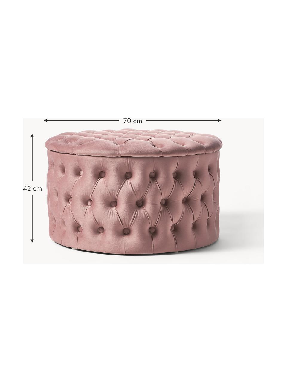 XL Samt-Hocker Chiara mit Stauraum, Bezug: Samt (Polyester) Der hoch, Korpus: Eukalyptusholz, Samt Altrosa, Ø 70 x H 42 cm