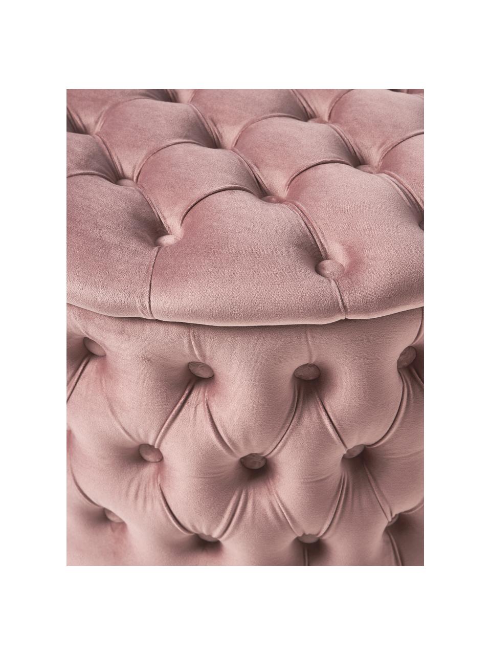 Grand pouf en velours avec rangement Chiara, Velours vieux rose, Ø 70 x haut. 42 cm