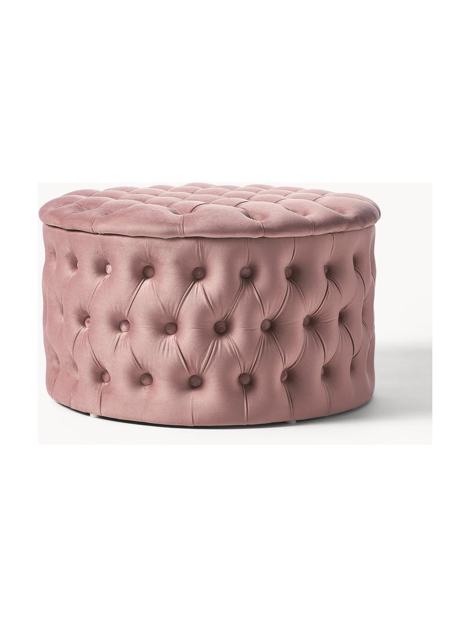 Grand pouf en velours avec rangement Chiara, Velours vieux rose, Ø 70 x haut. 42 cm