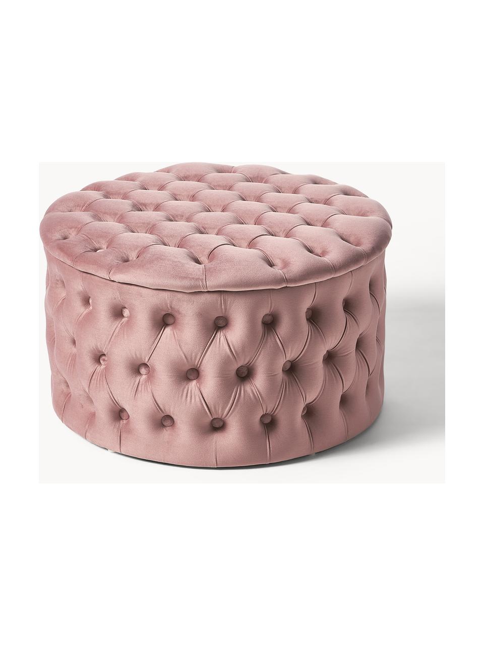 Grand pouf en velours avec rangement Chiara, Velours vieux rose, Ø 70 x haut. 42 cm