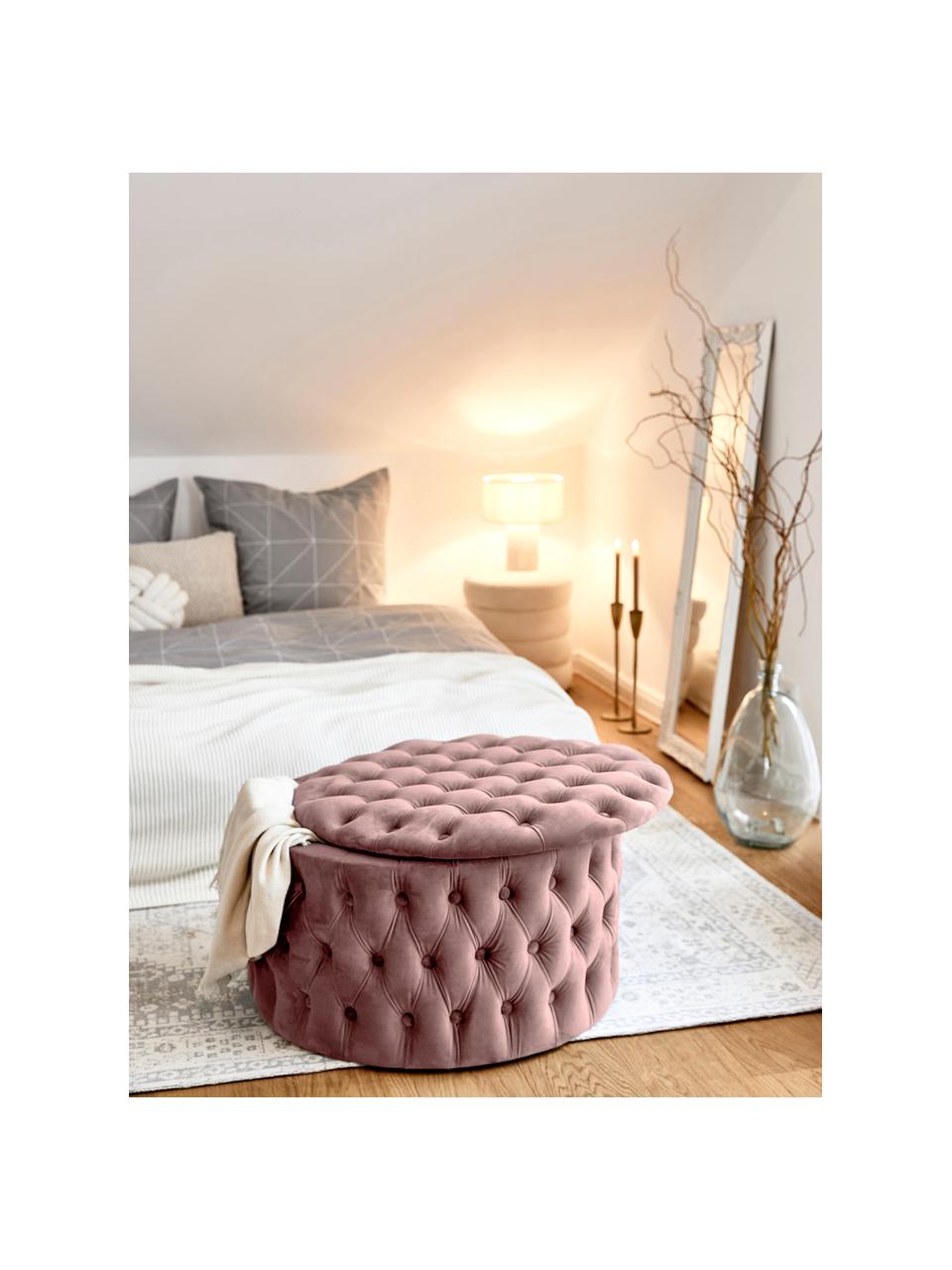 Grand pouf en velours avec rangement Chiara, Velours vieux rose, Ø 70 x haut. 42 cm