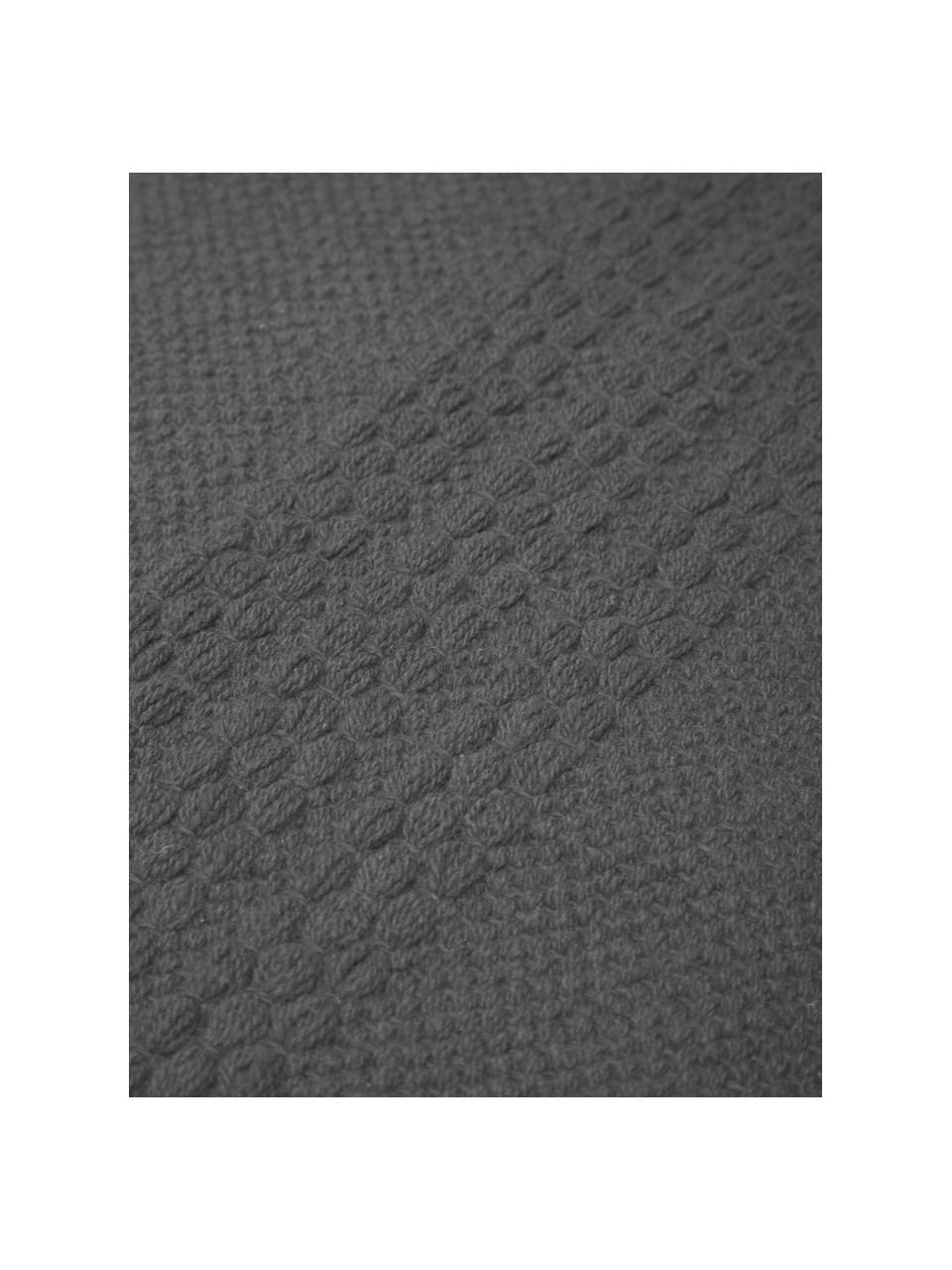 Tappeto in cotone con struttura a righe intrecciate tono su tono e frange Tanya, 100% cotone, Grigio scuro, Larg. 200 x Lung. 300 cm (taglia L)