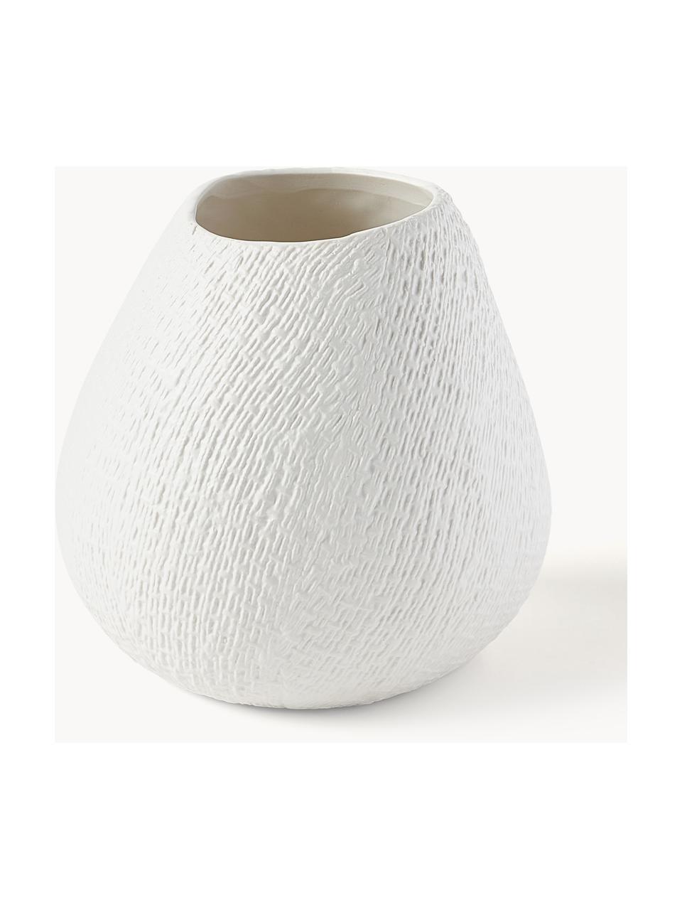 Jarrón artesanal de cerámica Wendy, 20 cm, Cerámica, Blanco crema, Ø 19 x Al 20 cm