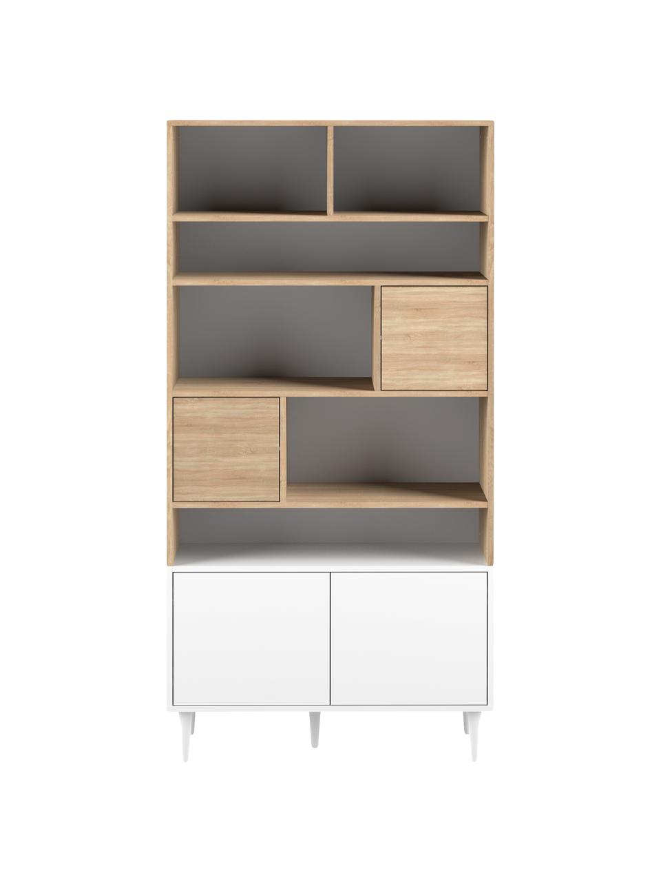 Libreria in design scandinavo Horizon, Piedini: legno di faggio, massicci, Legno di quercia, bianco, Larg. 90 x Alt. 180 cm