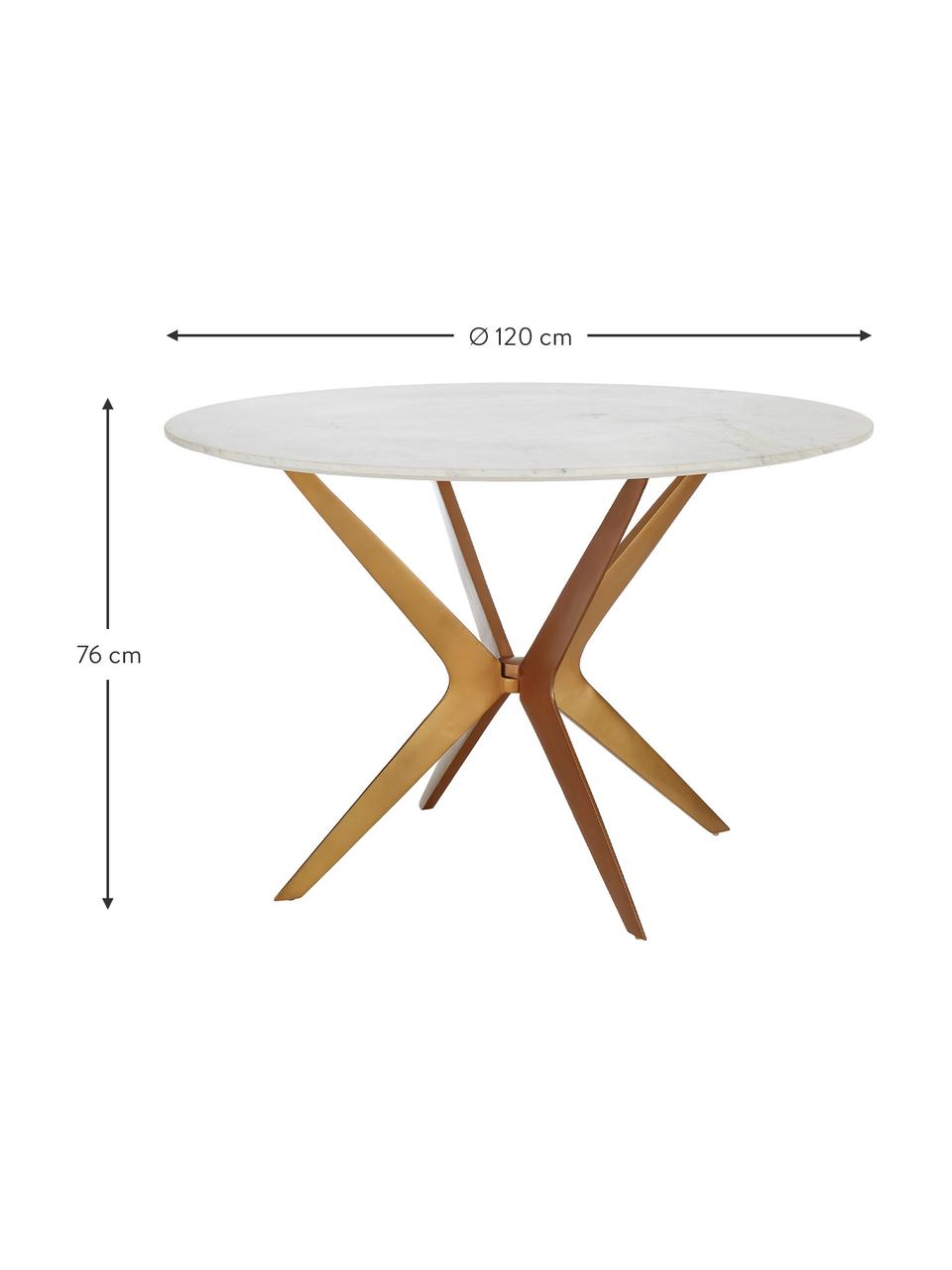 Ronde eettafel Safia met marmeren blad, Ø 120 cm, Tafelblad: marmer, Poten: gepoedercoat metaal, Wit marmer, Ø 120 x H 76 cm