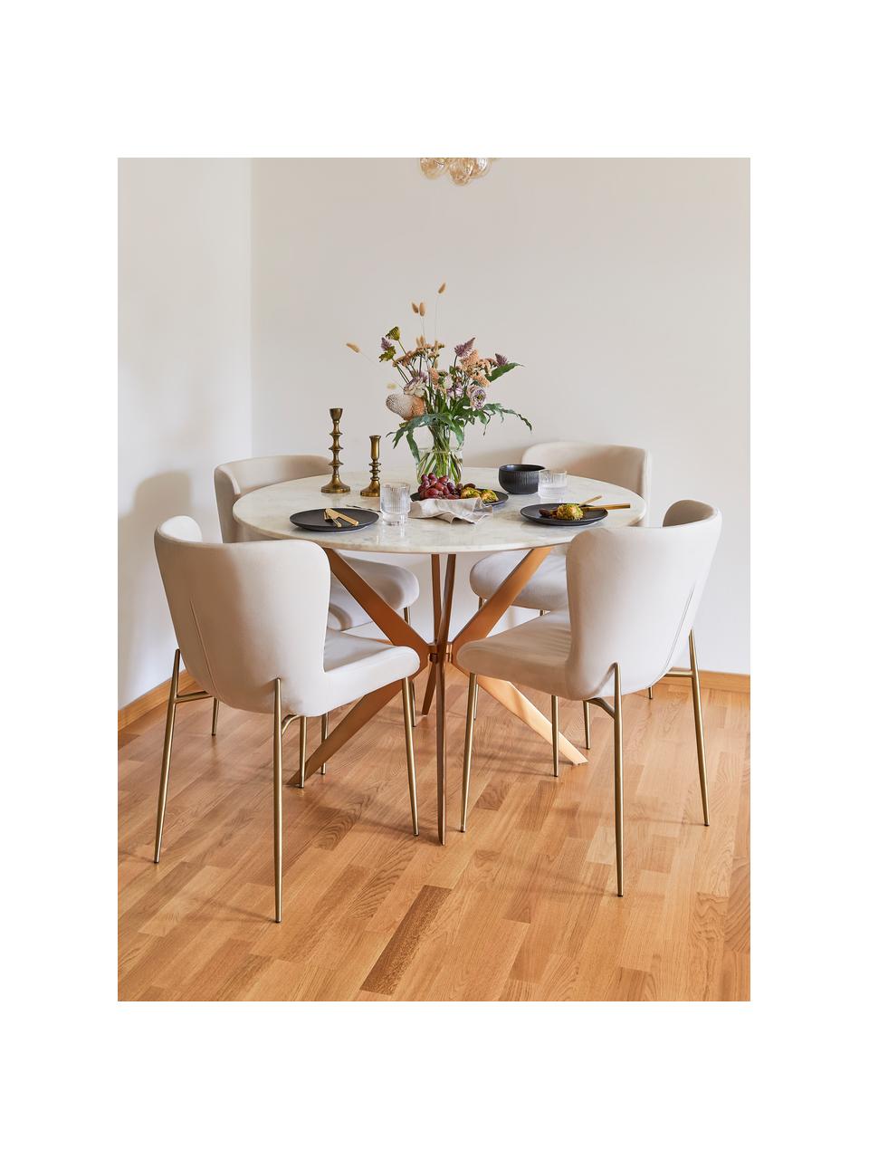Okrúhly jedálenský stôl s mramorovou doskou Safia Ø 120 cm, Mramorová biela