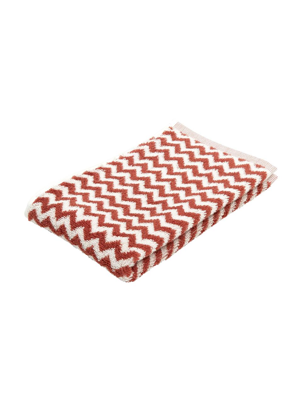 Handdoek Liv met zigzag patroon, 100% katoen, middelzware kwaliteit, 550 g/m², Terracottakleurig, crèmewit, Gastendoekje