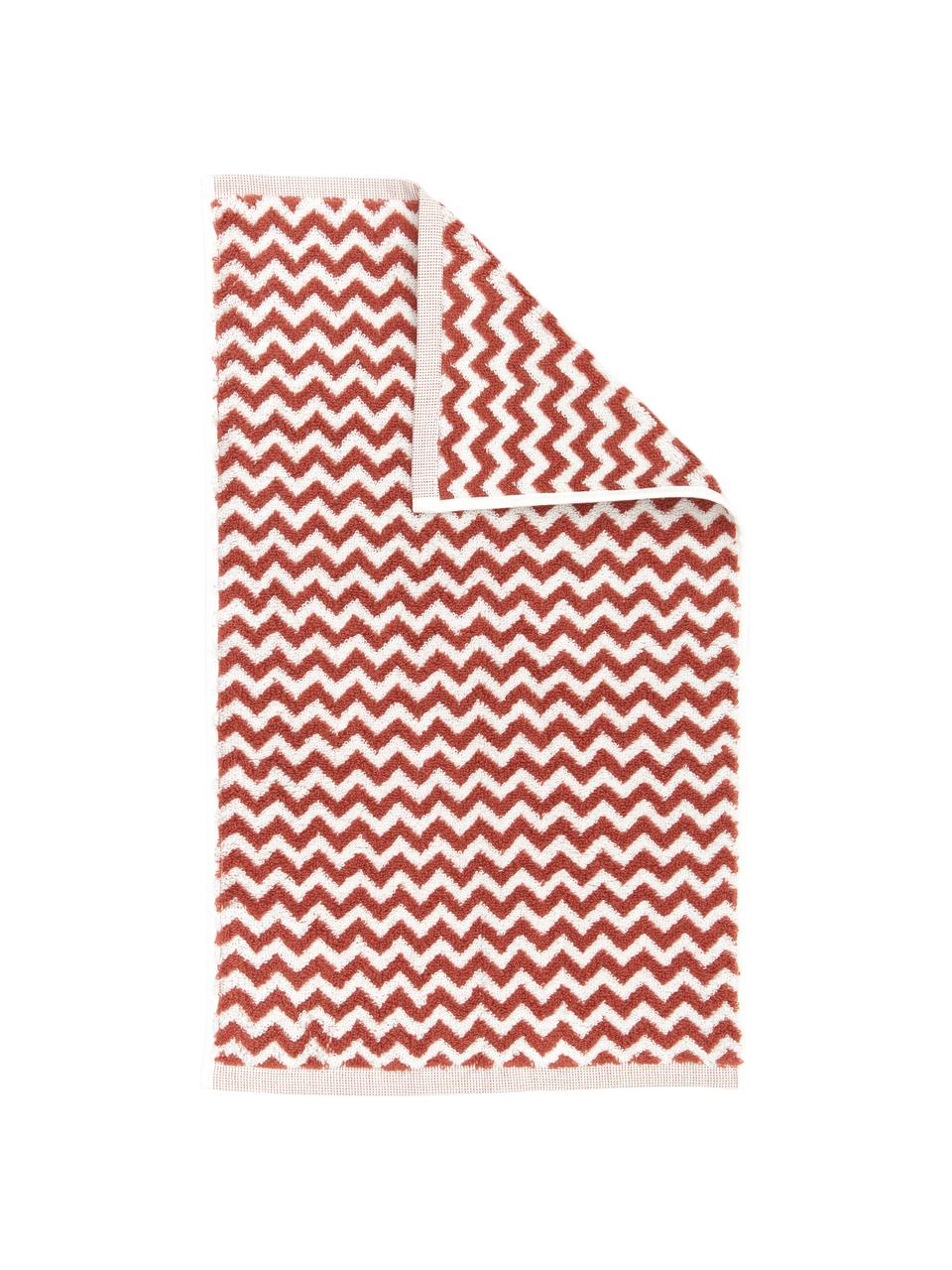 Asciugamano con motivo a zigzag Liv, 100% cotone,
qualità media 550 g/m², Terracotta, bianco crema, Asciugamano per ospiti