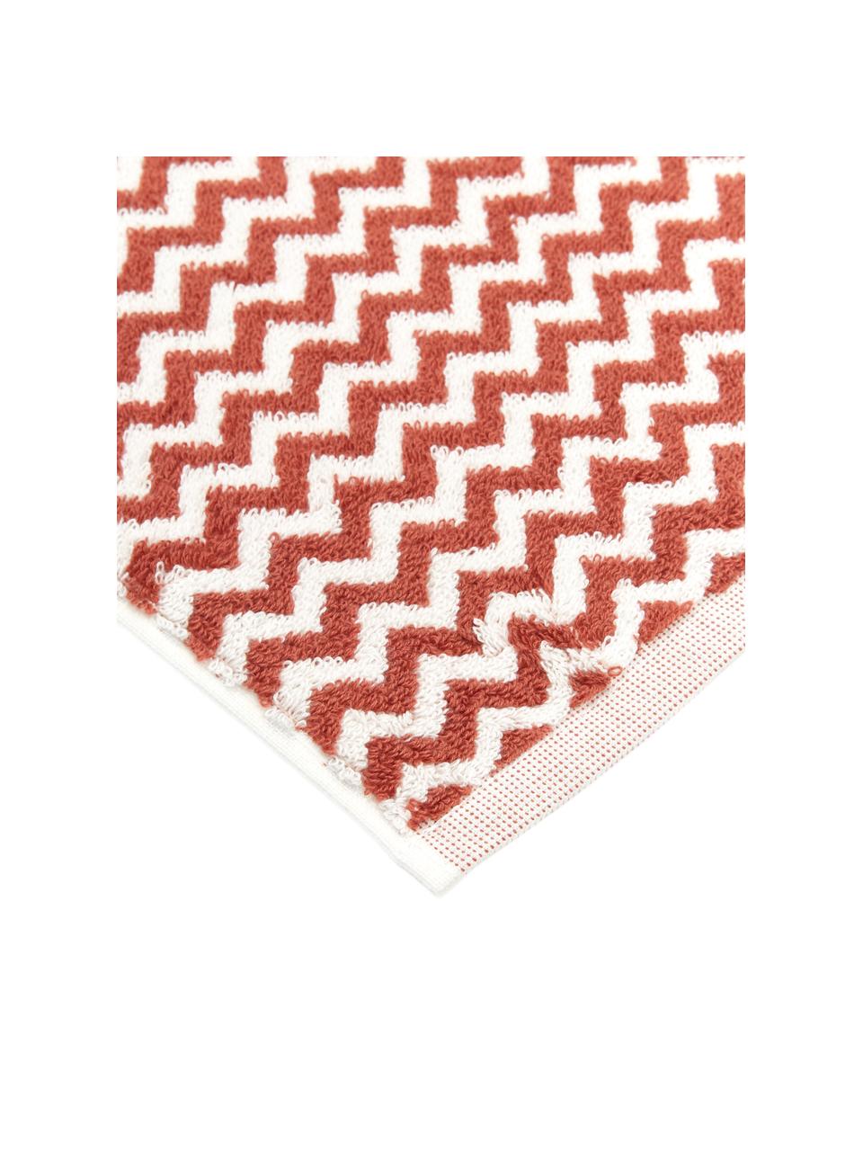 Asciugamano con motivo a zigzag Liv, 100% cotone,
qualità media 550 g/m², Terracotta, bianco crema, Asciugamano per ospiti