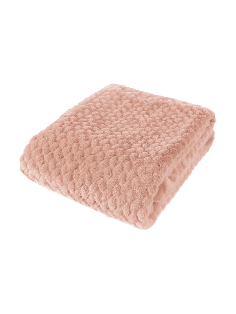 Knuffeldeken Mink van geweven bont in roze, Bovenzijde: 60% polyacryl, 40% polyes, Onderzijde: 100% polyester, Roze, 150 x 200 cm