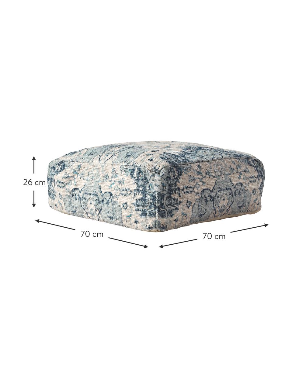 Cuscino da pavimento con motivo vintage Renata, Rivestimento: 57% cotone, 40% poliester, Retro: 100% cotone, Blu, Larg. 70 x Lung. 70 cm