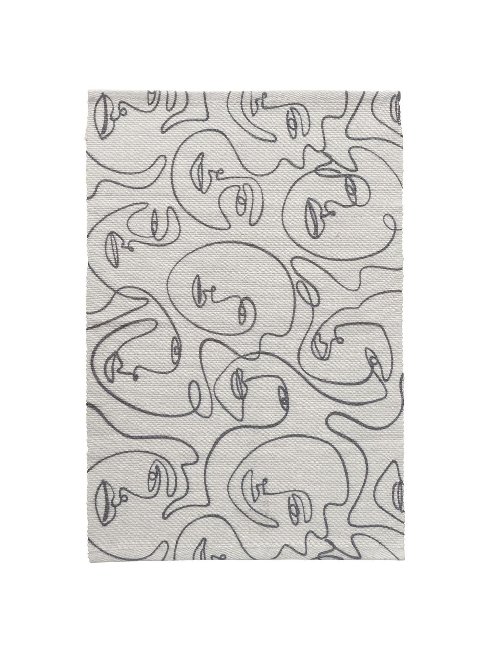 Vloerkleed Picas met abstracte One Line tekening, 50% katoen 50% polyester, Gebroken wit, zwart, B 60 x L 90 cm (maat XXS)