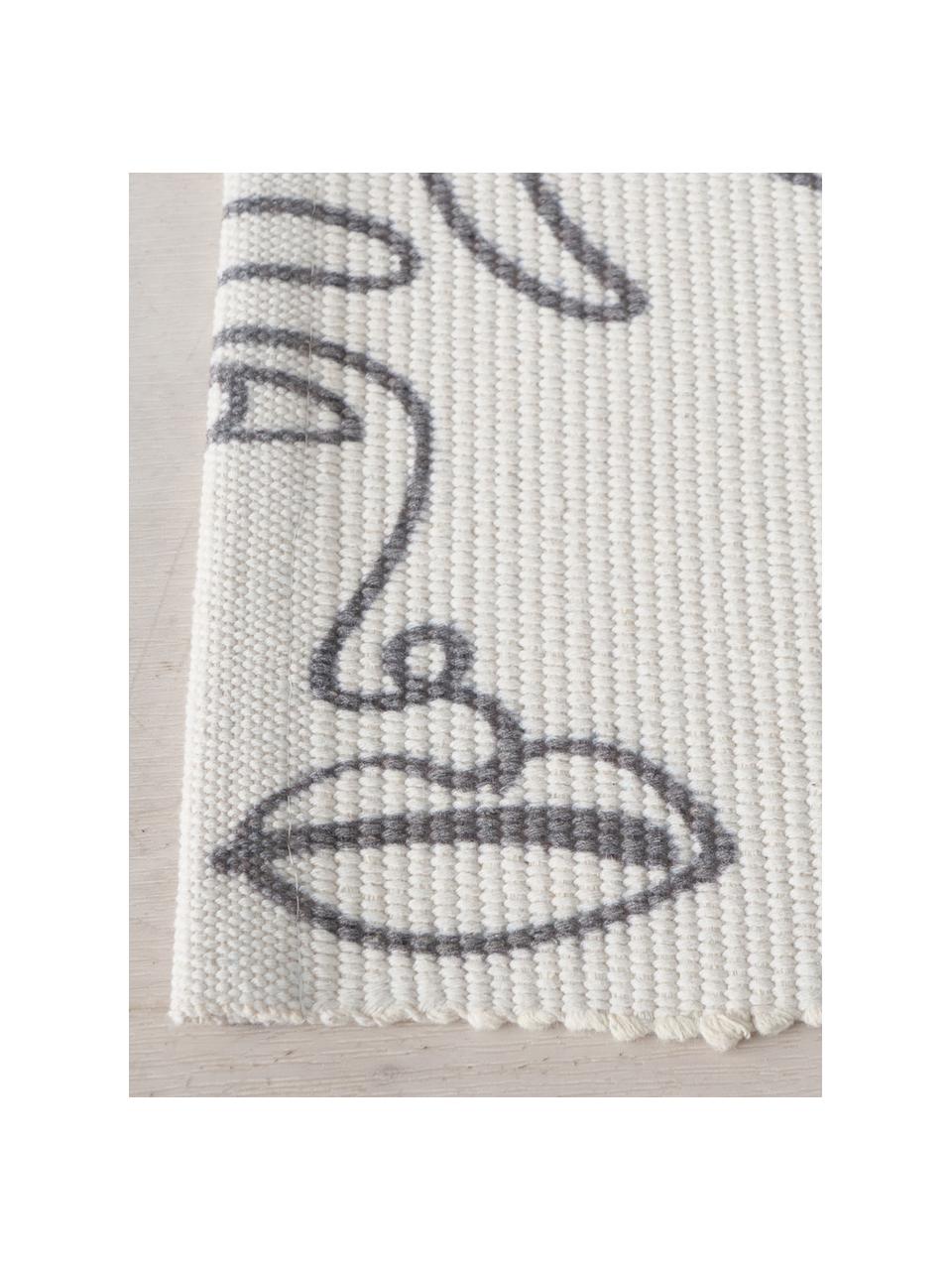 Tappeto con disegno astratto One Line Picas, 50% cotone, 50% poliestere, Bianco latteo, nero, Larg. 60 x Lung. 90 cm (taglia XXS)