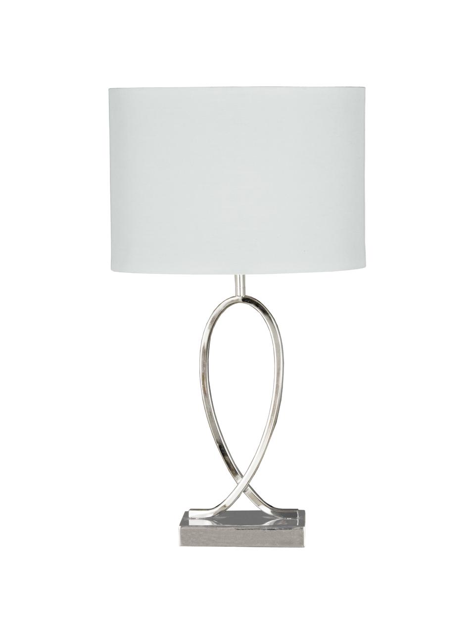 Grote tafellamp Posh met ovale lampenkap, Lampenkap: 40% acryl, 60% polyester, Lampvoet: verchroomd metaal, Chroomkleurig, wit, 30 x 54 cm