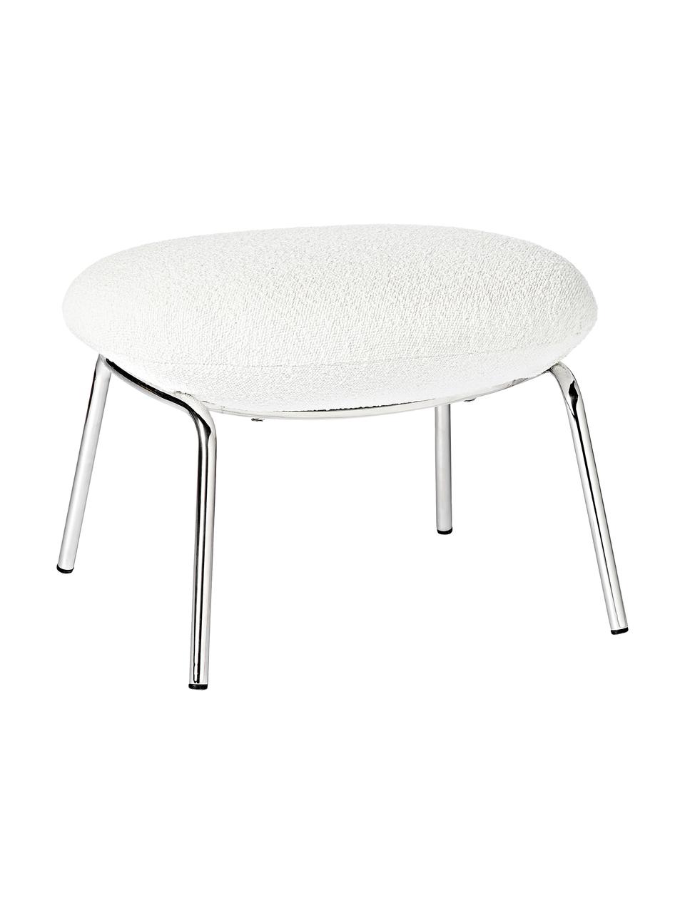 Bouclé-Hocker Luan mit Metall-Füßen, Bezug: Bouclé (100 % Polyester) , Beine: Edelstahl, Bouclé, Weiß, B 58 x H 41 cm