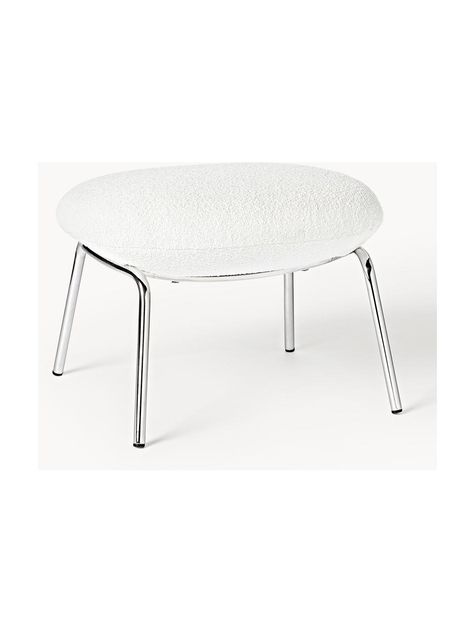 Tabouret en tissu bouclé Luan, Tissu bouclé, blanc, larg. 58 x haut. 41 cm