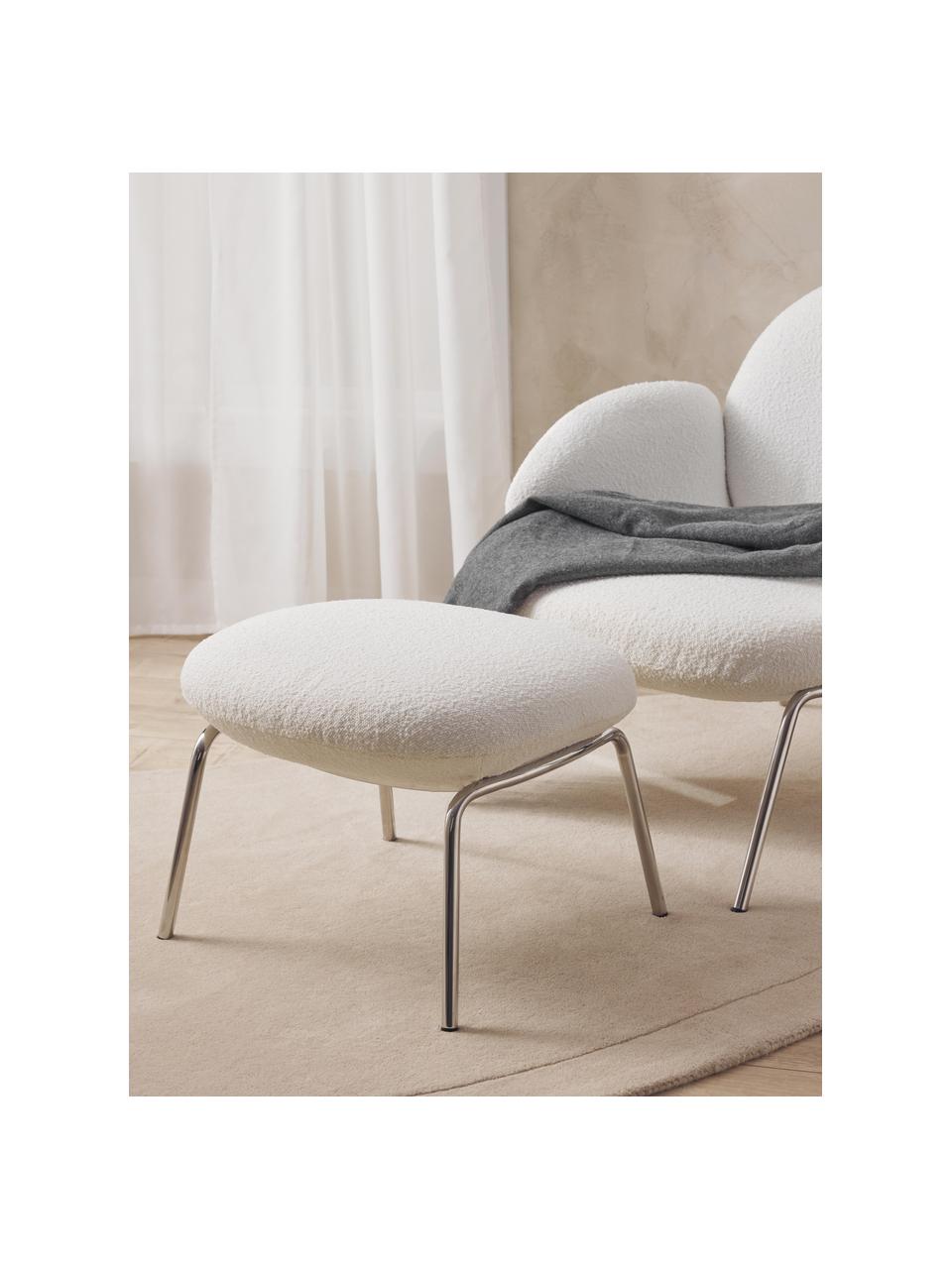 Tabouret en tissu bouclé Luan, Tissu bouclé, blanc, larg. 58 x haut. 41 cm