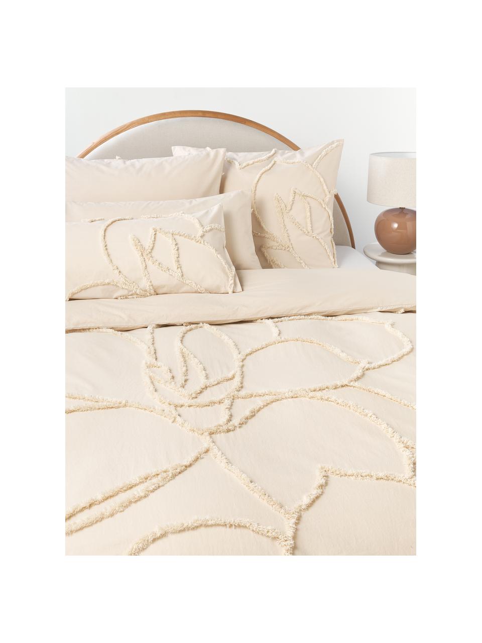 Taie d'oreiller en percale de coton tuftée Madeline, Beige clair, larg. 50 x long. 70 cm