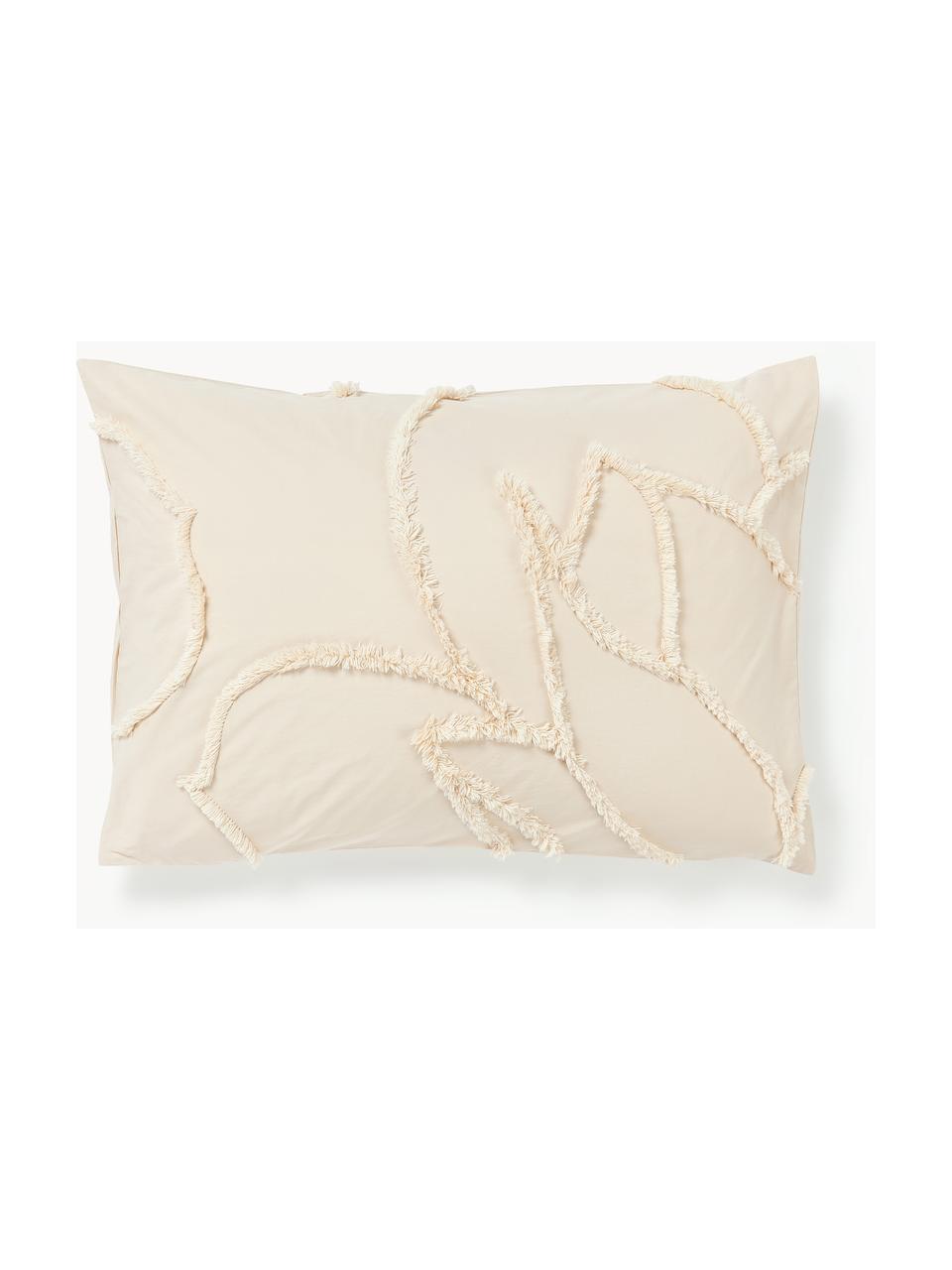 Funda de almohada de percal de algodón con decoración de penachos Madeline, Beige claro, An 45 x Al 110 cm
